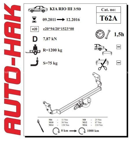 Auto sakabes āķis  KIA RIO